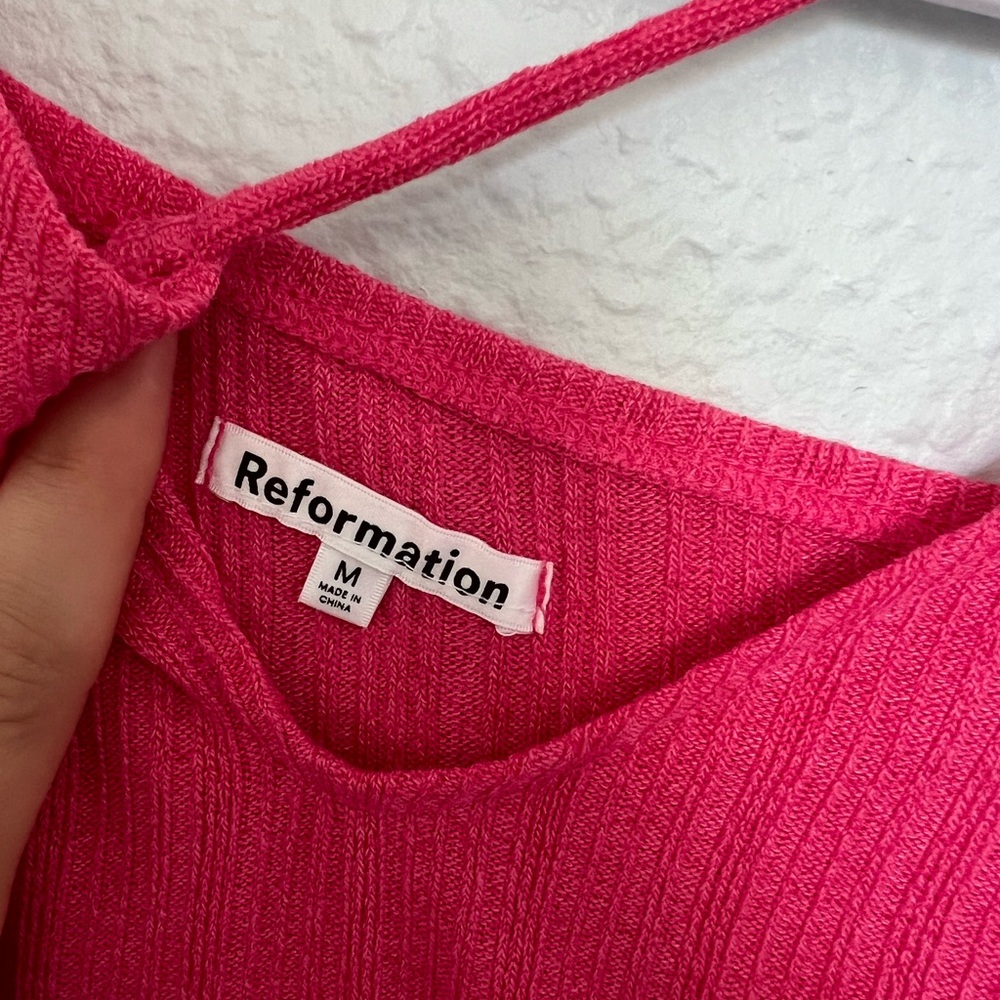 Reformation Fuchsia Ribbed Knit Top going out
